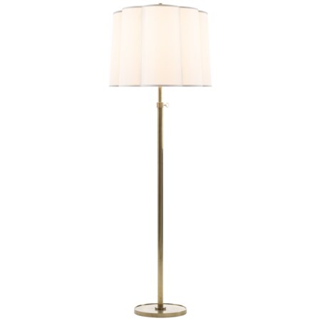 Barbara Barry Simple Floor Lamp in Soft Brass with Silk Scalloped Shade by Visual Comfort BBL1023SB-S